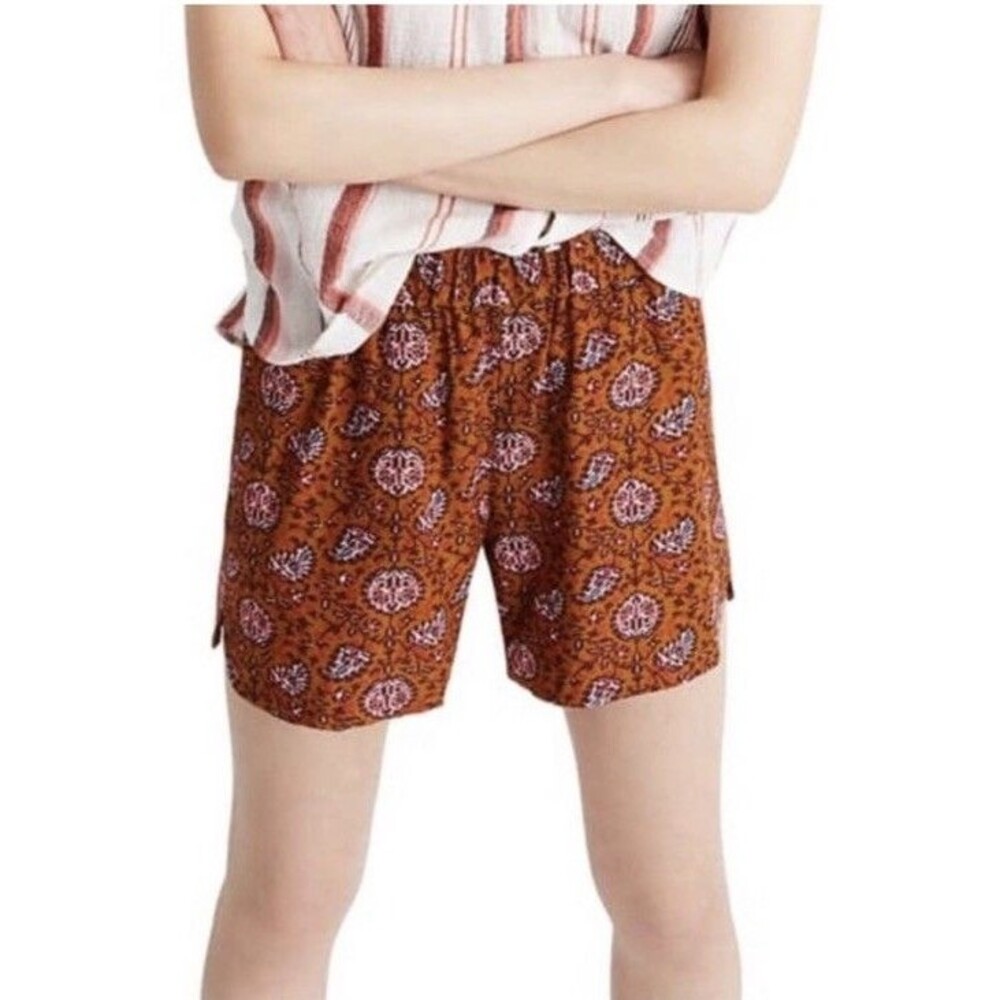 Madewell Shorts Women L Brown Pink Boho Print Pull On Beach Resort Coastal Beach - Picture 2 of 11